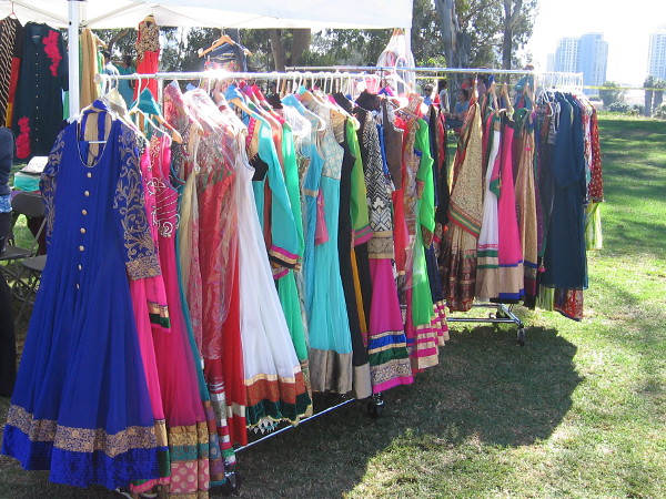 Colorful dresses at several vendor tents were out on display.